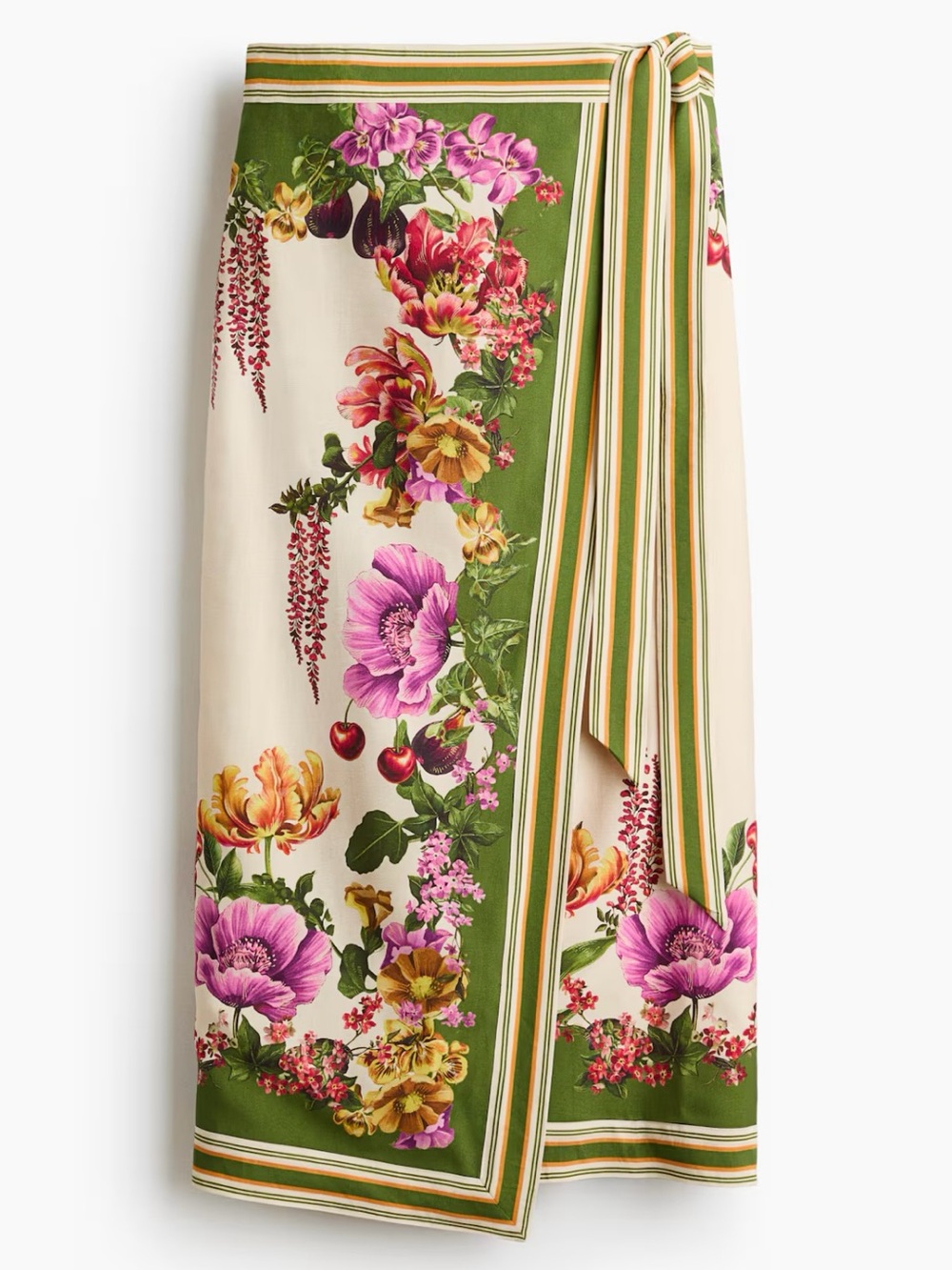 H&M NWT GREEN FLORAL PRINTED WRAP SKIRT SIZE XS
